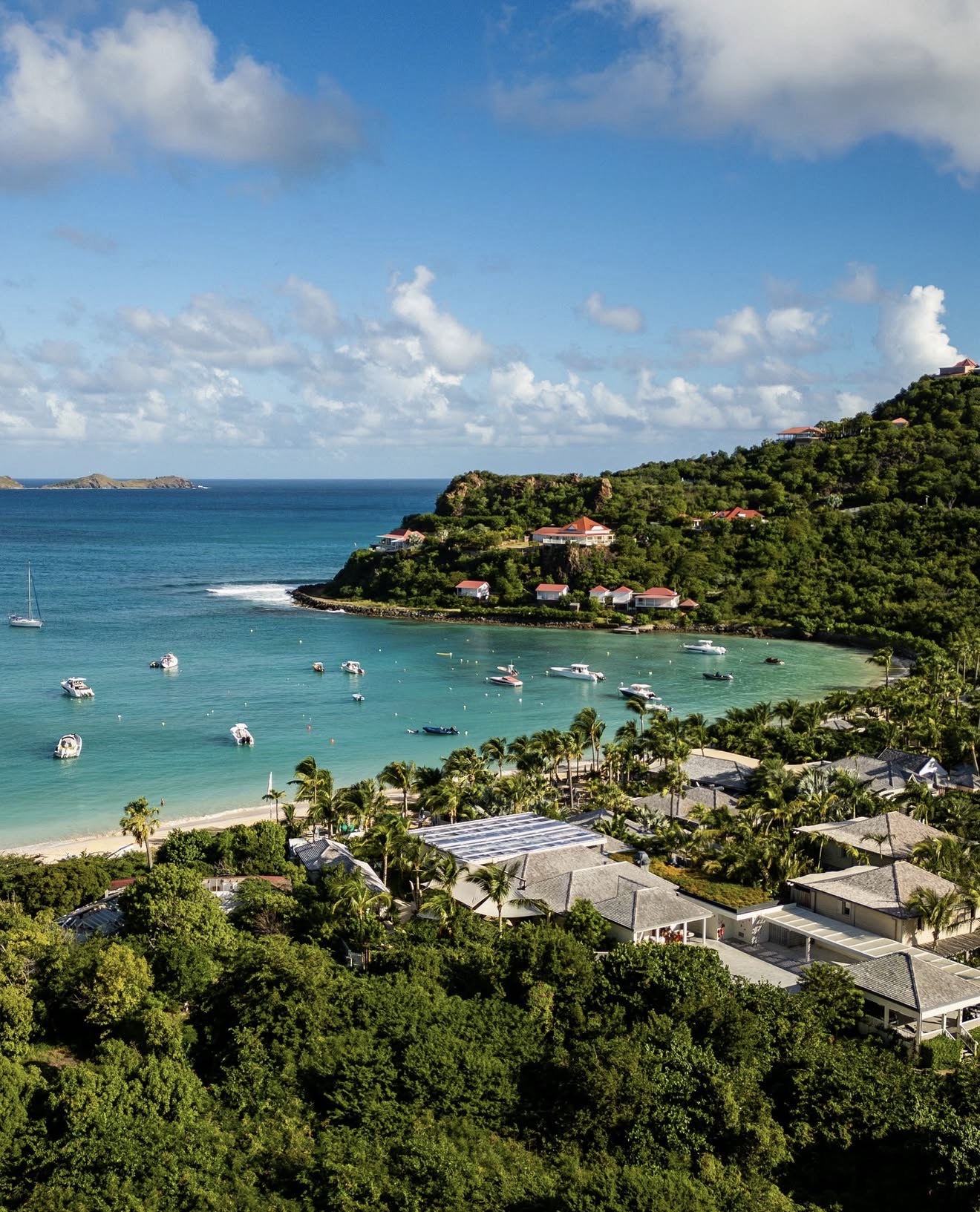 Green hills and sheltered turquoise bay in St Barths
