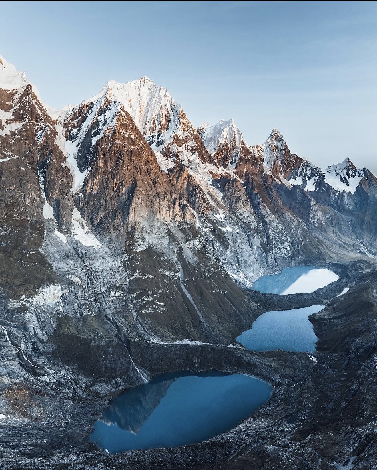 Remote glacial lakes among the high Patagonian peaks