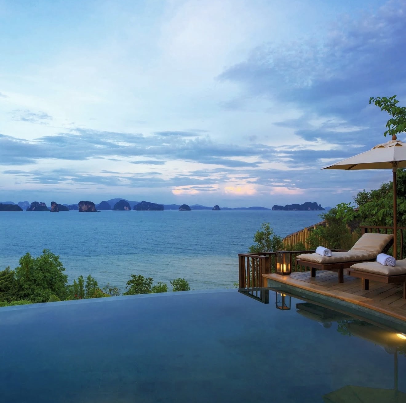 Private infinity pool overlooking the limestone islands of Phang Nga Bay
